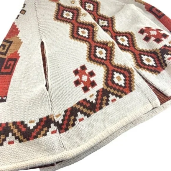 Vintage Knit 1970’s Latin Poncho Button Front Aztec Cape - Picture 6 of 7